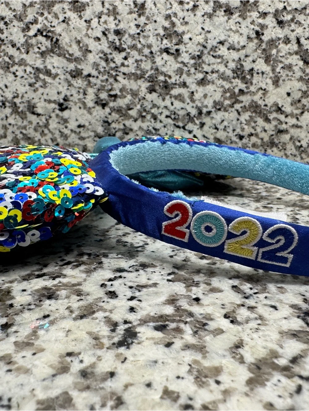 Disney Parks 2022 Sequin Minnie Ears Headband Rainbow Blue Bow Retired Rare